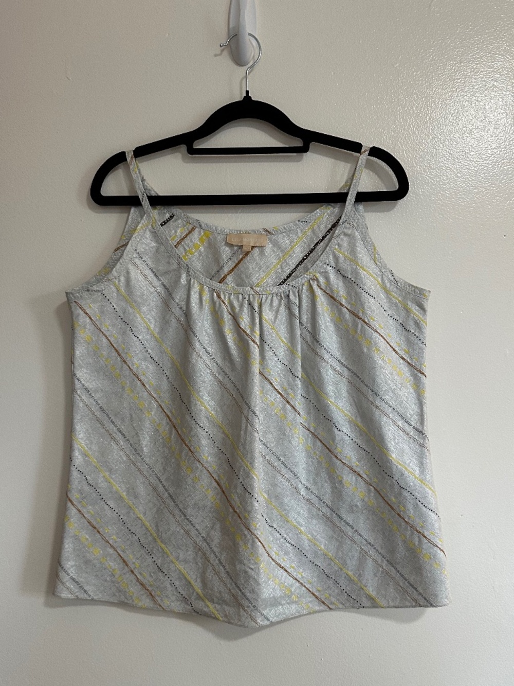 Lita Mortari Metallic Silver Woven Tank Top Embroidered Stripe Detail, US 8